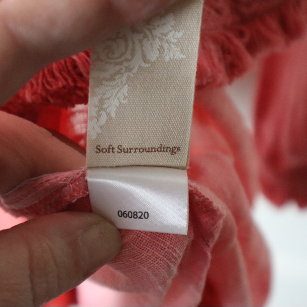 Soft Surroundings Coral Pink Embroidered Boho Tunic Top Mirror Fringe Small - Picture 8 of 16
